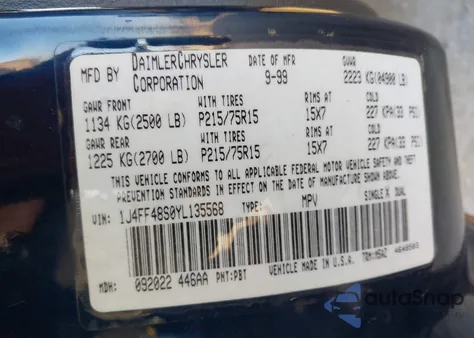 2000 Jeep Cherokee Sport from USA, damaged, VIN 1J4FF48S0YL135568